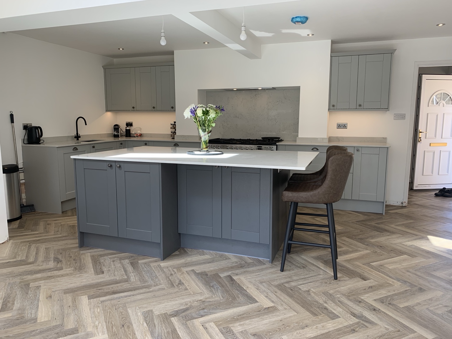 Grey shaker kitchen with large island